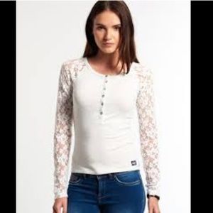 SUPERDRY THE PACE SLEEVE GRANDAD‎ IN WHITE